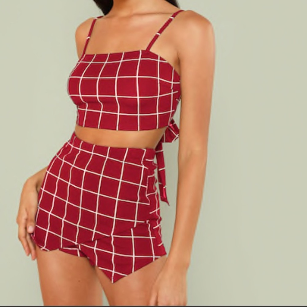 Red Plaid Cami Top & Shorts